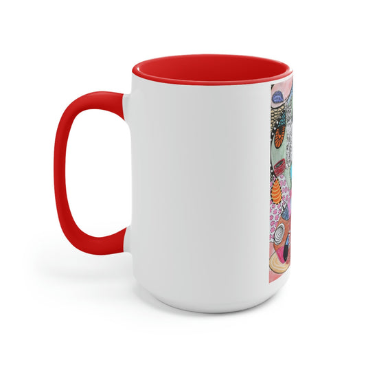 Two-Tone Coffee Mugs, 15oz - Cat - Mixed Media Illustration