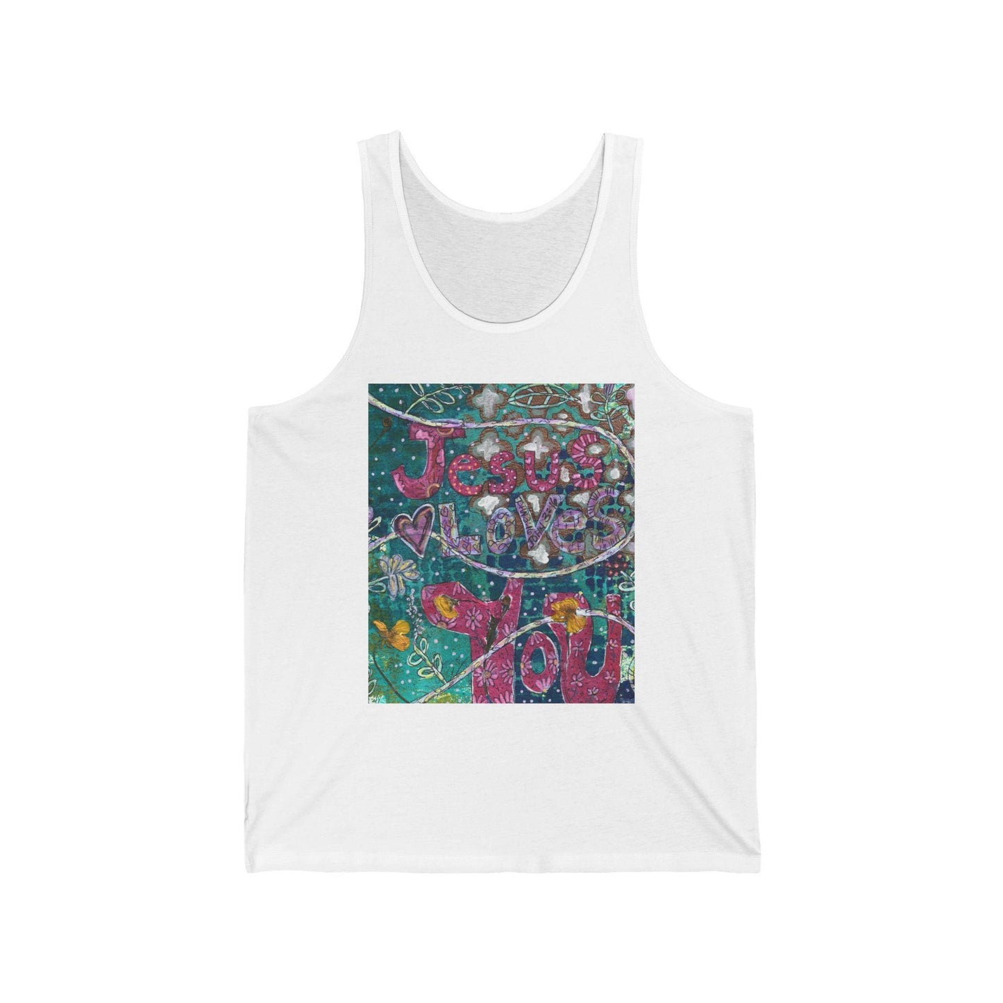 Jesus Loves You Unisex Jersey Tank Top, Spiritual Apparel, Gift for Religious Loving Friends, Summer Style, Inspirational Clothing