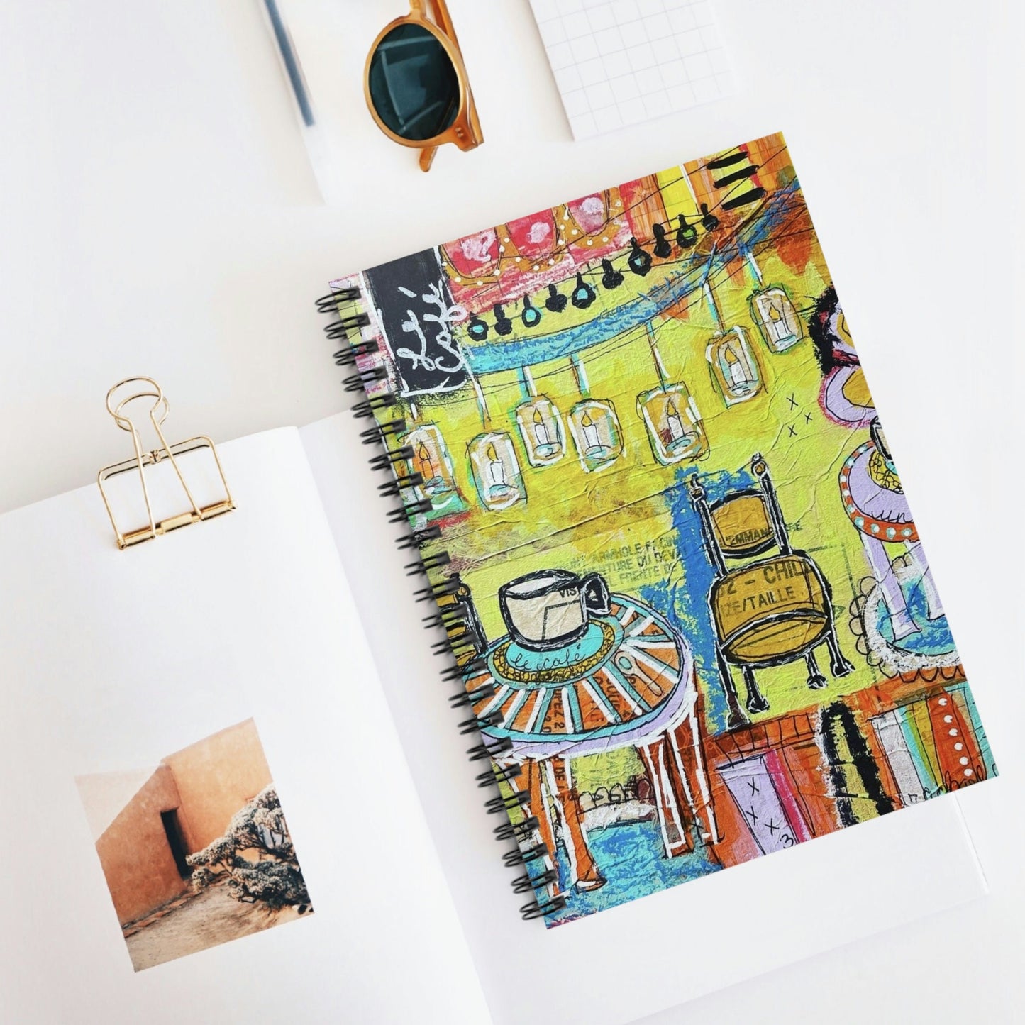 French Cafe Art, Coffee House Art - Spiral Notebook - Ruled Line