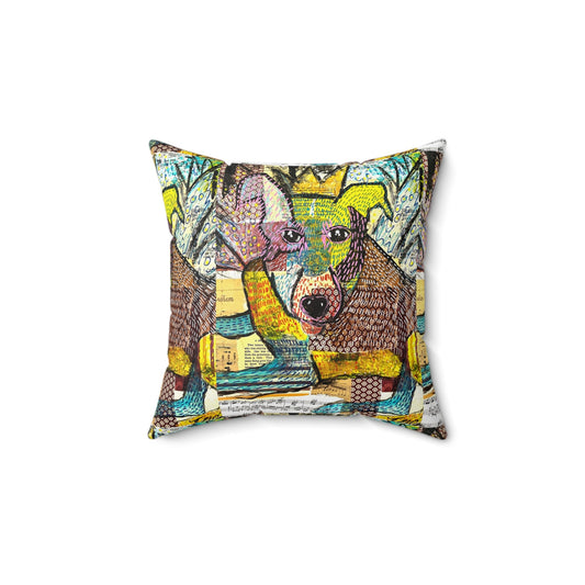 Mixed Media Dog Spun Polyester Square Pillow