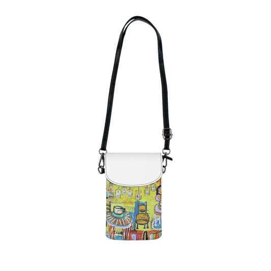 Cell Phone Wallet Crossbody Bag - French Cafe Design, France inspired, French Coffee House Art