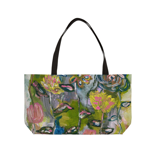 Colorful Floral Whimsy Weekender Tote Bag - Abstract Floral Art, Bursting Blooms, Beach Bag, Pop of Color, Playful Summer Tote