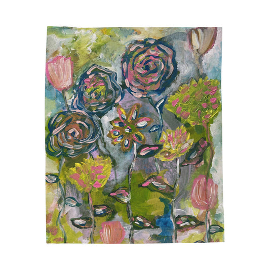 Velveteen Plush Blanket, Whimsical Floral Art Design, Colorful Comfort, Cottagecore Throw, Soft Cozy Blanket, Unique Home Decor