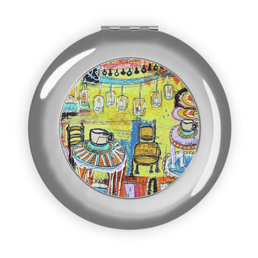 French Cafe Design, France inspired, Coffee House art - Compact Travel Mirror