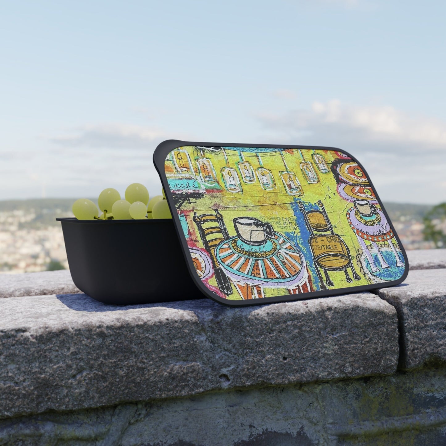 French Cafe design, France inspired, Coffee House Design - PLA Bento Box with Band and Utensils