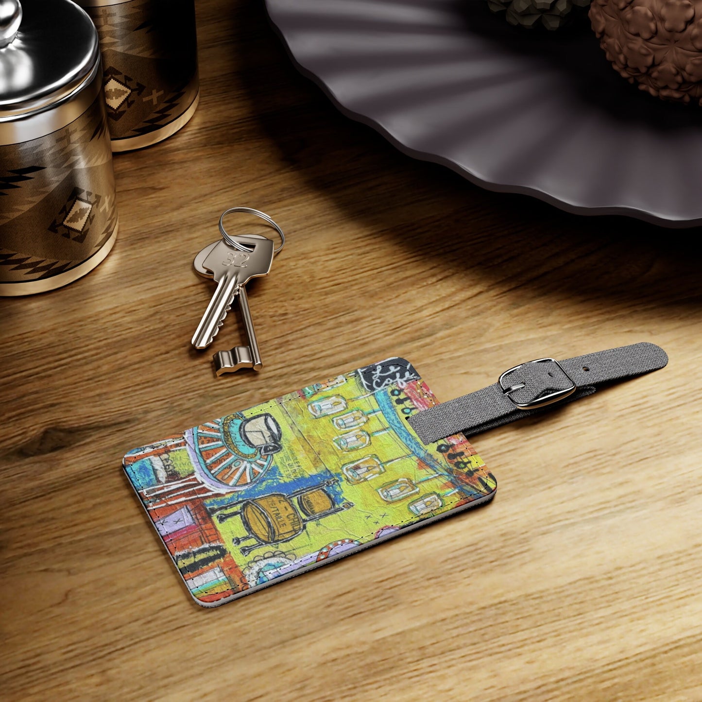 French Cafe Design, France inspired, French coffee house art - Saffiano Polyester Luggage Tag, Rectangle