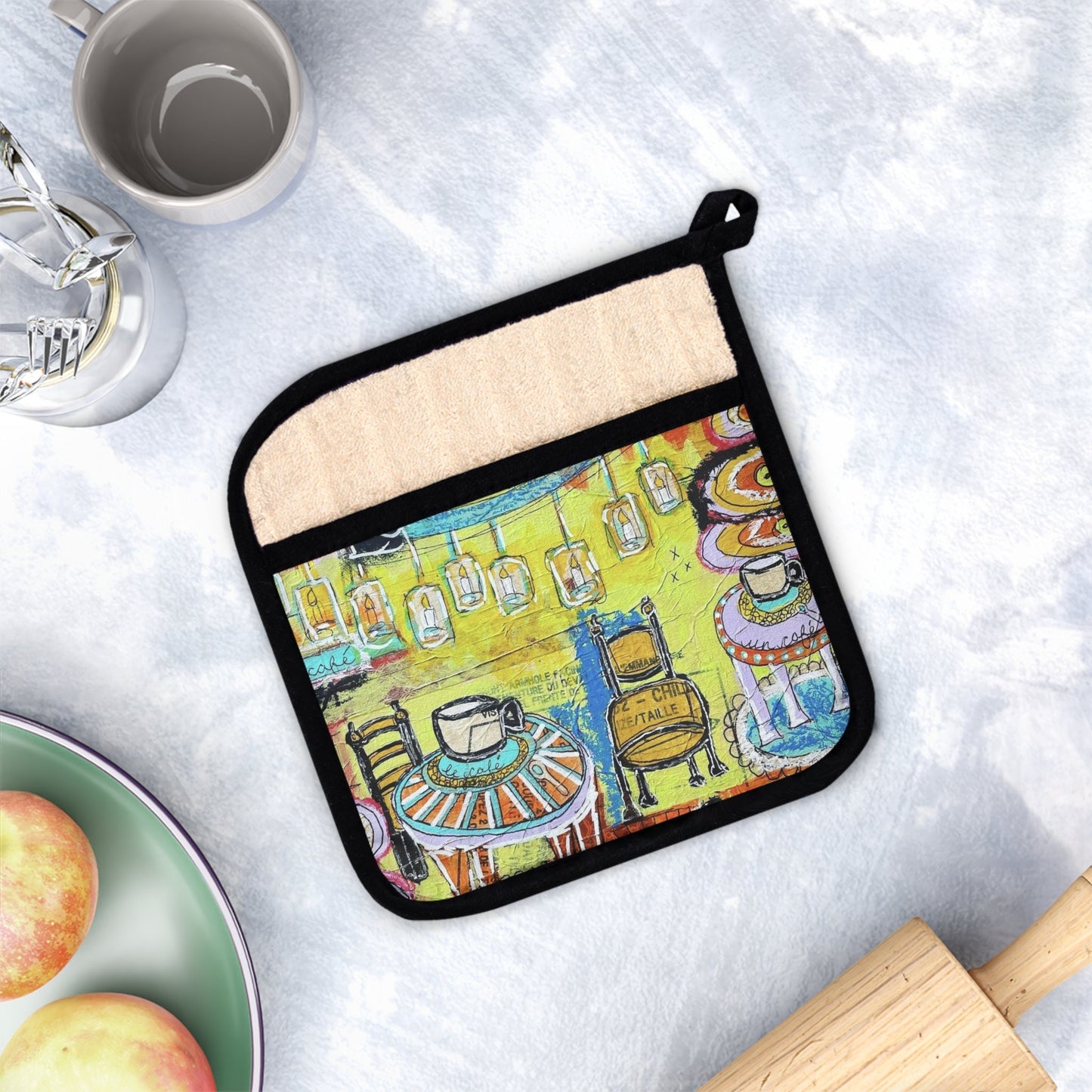 French Cafe Design, French inspired, Coffee House Design - Pot Holder with Pocket