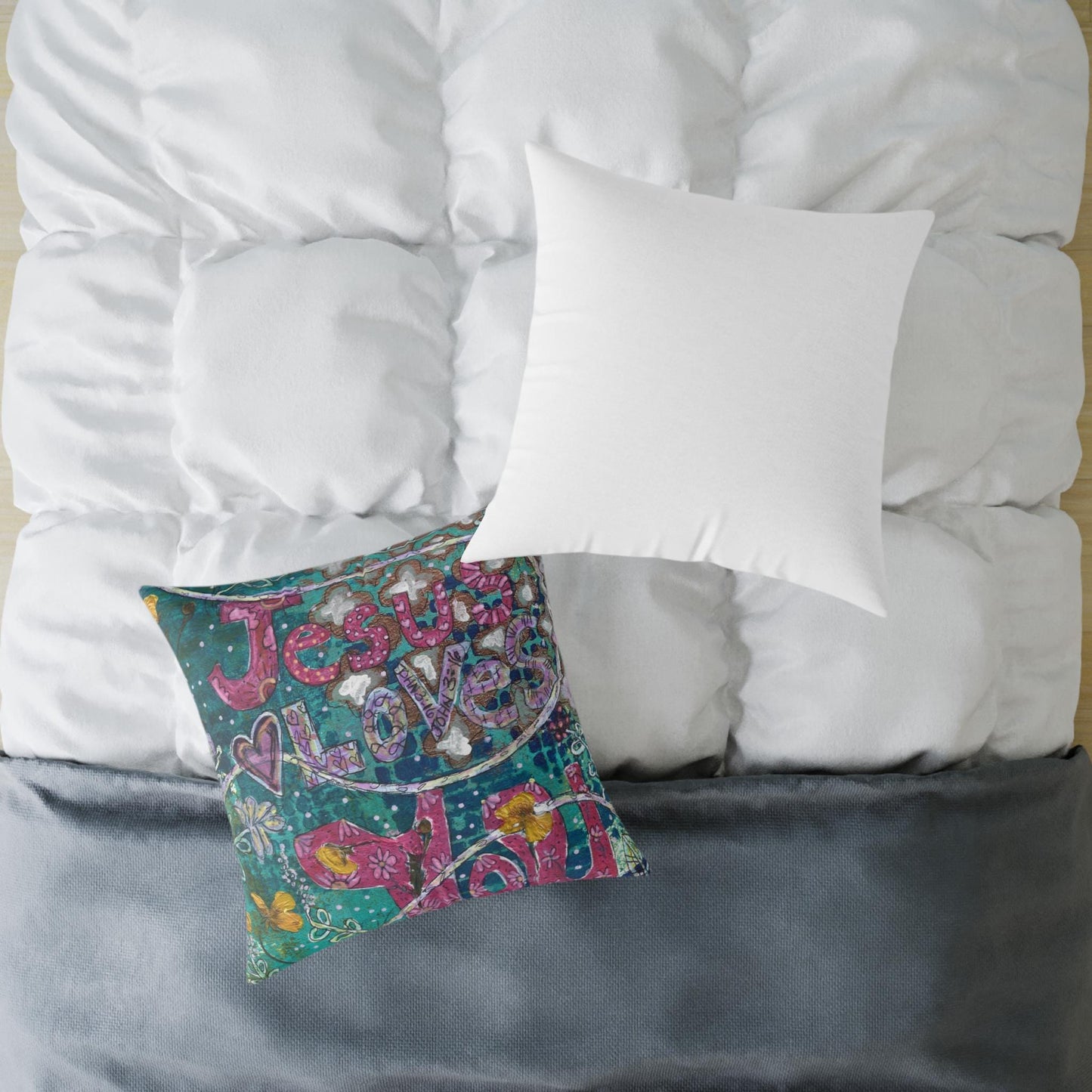 Pillow, Jesus Loves You, Christian Home Decor, Faith Decor, Christian Gifts, Square Poly Canvas Pillow