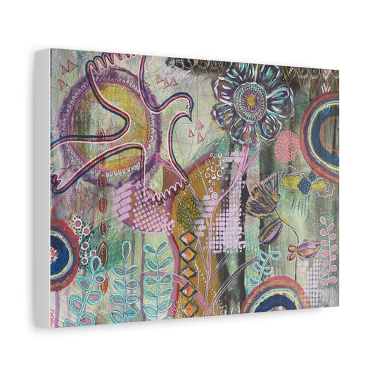 Wall Art - Nature Inspired, folksy art, Bright Colors, Flying Bird, Plants, Flowers, Sun, Storm, Wall Decor, Home Decor,