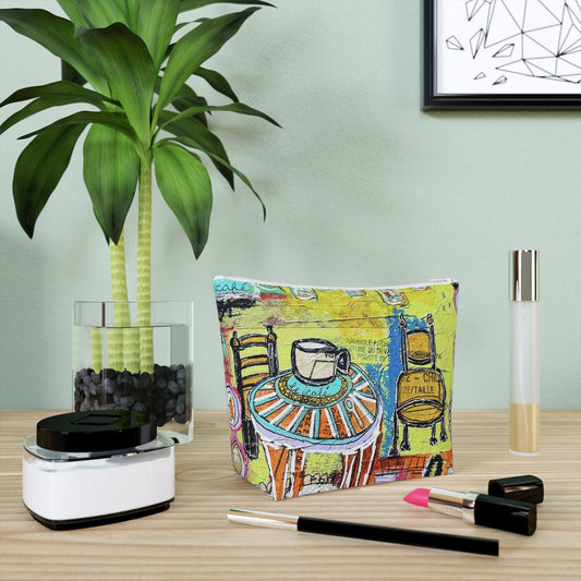 Cosmetic Bag - Makeup Bag - French Cafe Design, France inspired, French coffee house art