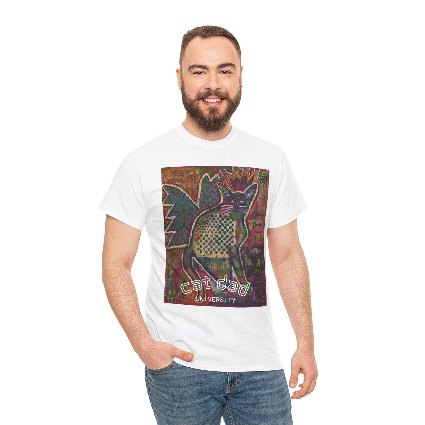Cat Dad Unisex Tee, Father's Day Gift, Cat Lover T-Shirt, Original Cat Art Shirt, Heavy Cotton Top