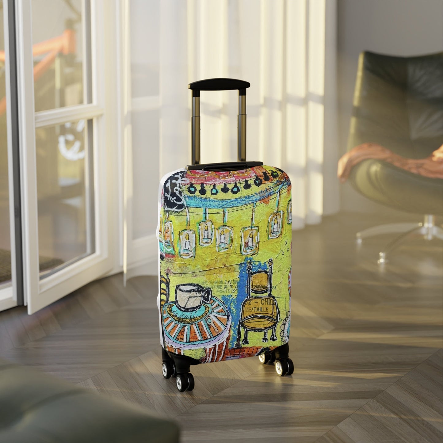 Luggage Cover - French Cafe Design, France inspired, Coffee House Art