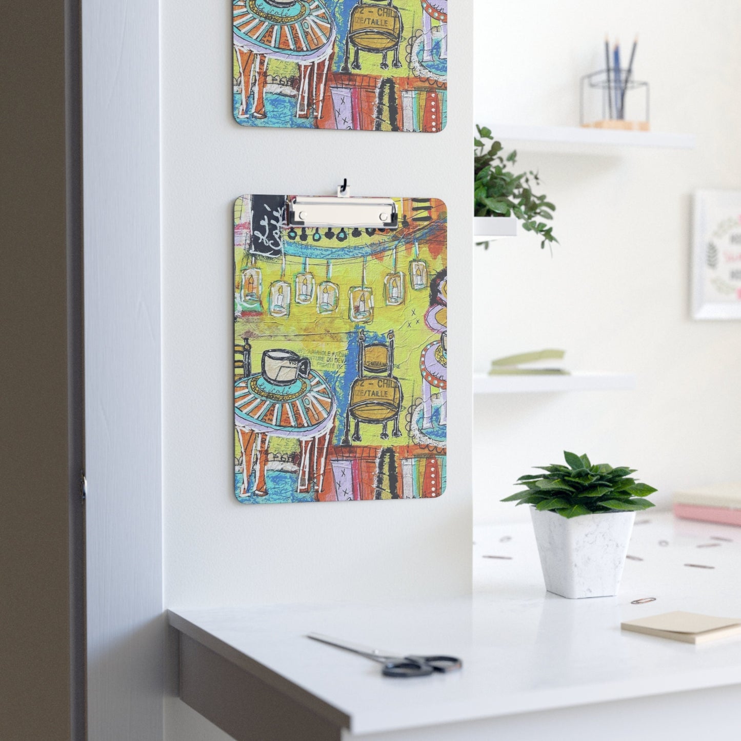 French Cafe Design, France inspired, French Coffee House Art - Clipboard