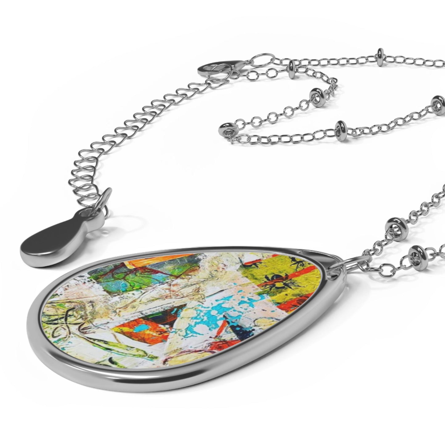 Boho Style Art Oval Necklace - Floral pendant, Unique Jewelry for Every Occasion, Gift for Her, Statement Accessory, Art-Inspired Piece