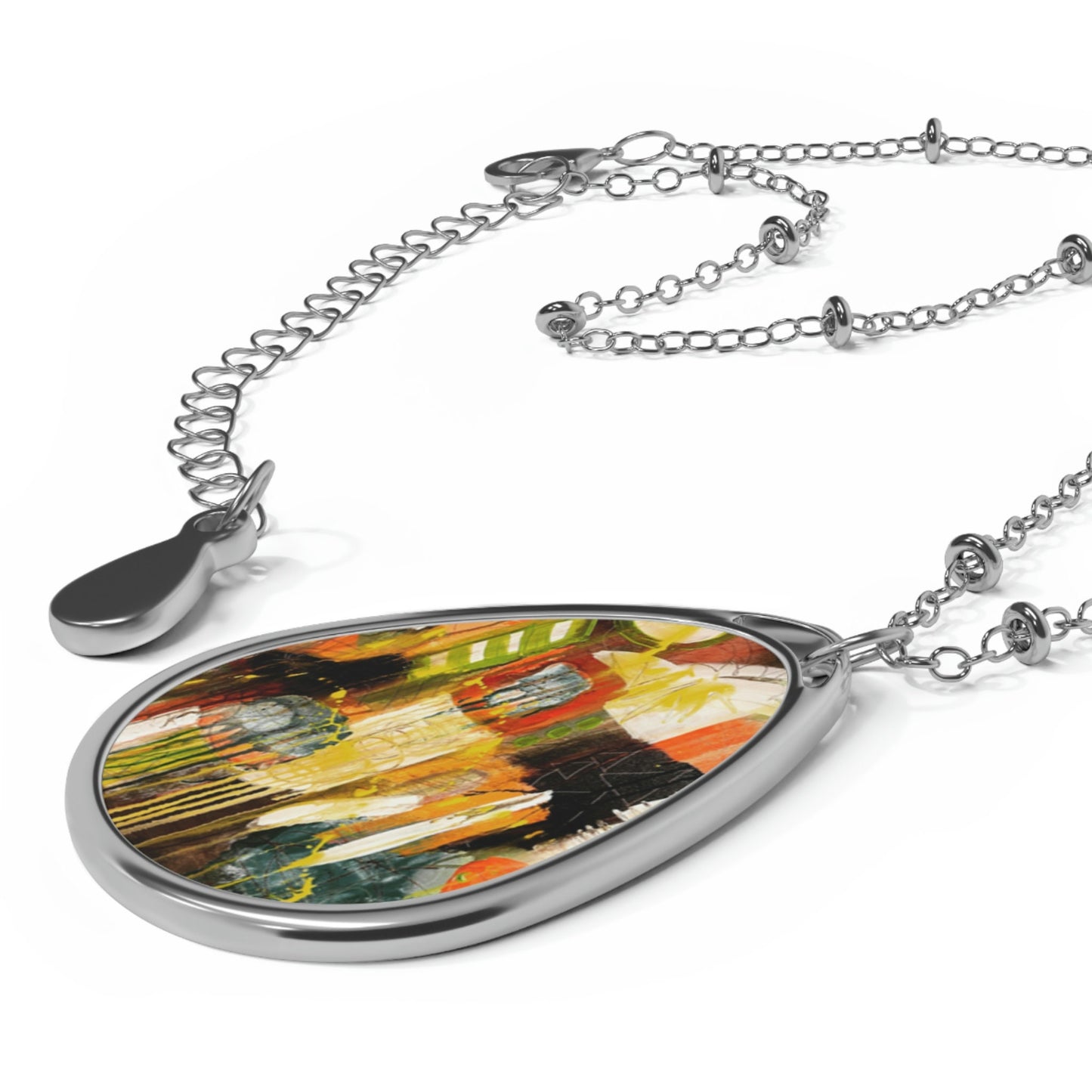 Summer Nights Mixed Media Art Pendant Necklace | Abstract Teardrop Jewelry | Wearable Art Gift for Her | Boho Artistic Necklace