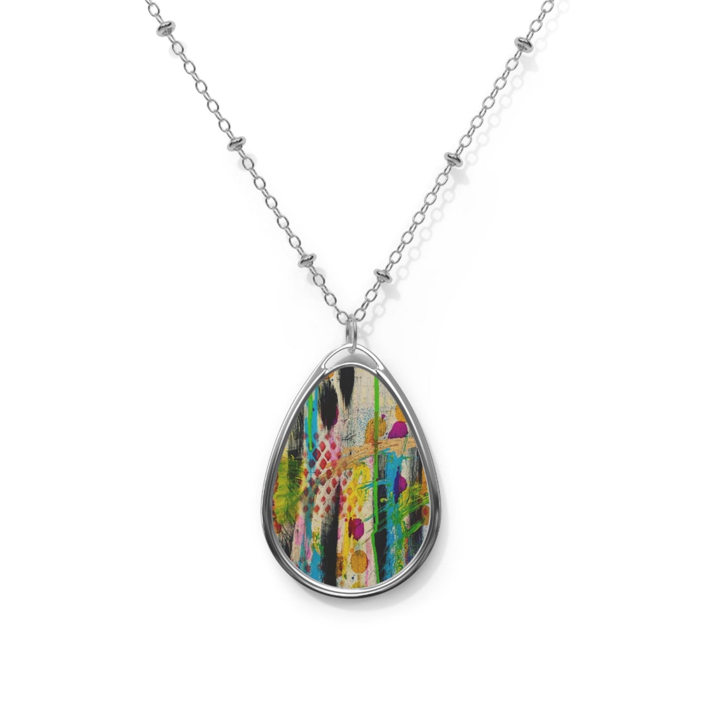 Colorful Abstract Art Teardrop Necklace, Boho Jewelry, Gift for Her, Everyday Wear, Festivals, Unique Pendant