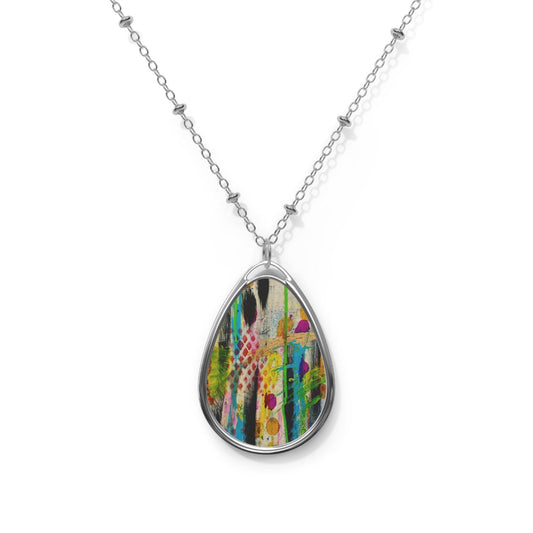 Colorful Abstract Art Teardrop Necklace, Boho Jewelry, Gift for Her, Everyday Wear, Festivals, Unique Pendant