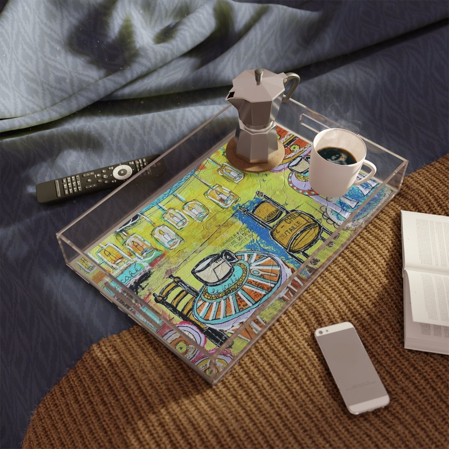 French cafe design, France inspired, coffee house art - Acrylic Serving Tray