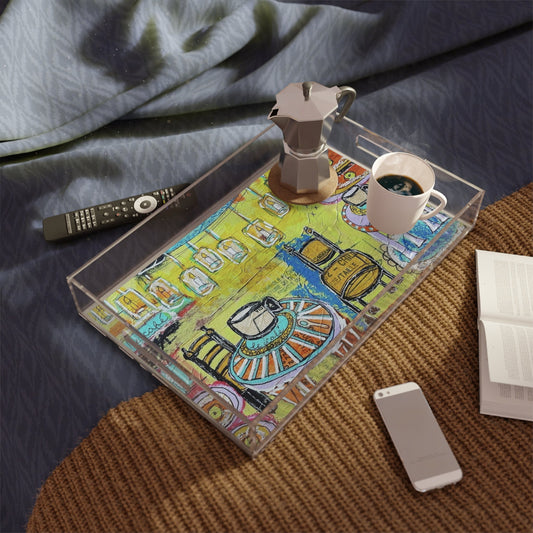 French cafe design, France inspired, coffee house art - Acrylic Serving Tray