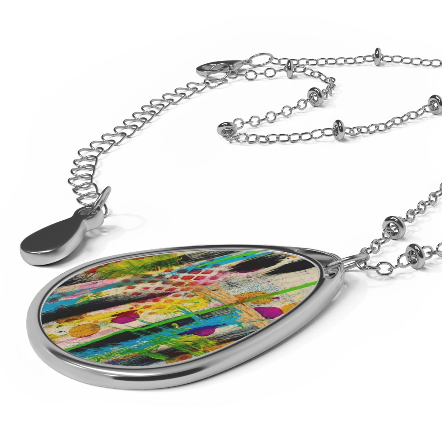 Colorful Abstract Art Teardrop Necklace, Boho Jewelry, Gift for Her, Everyday Wear, Festivals, Unique Pendant