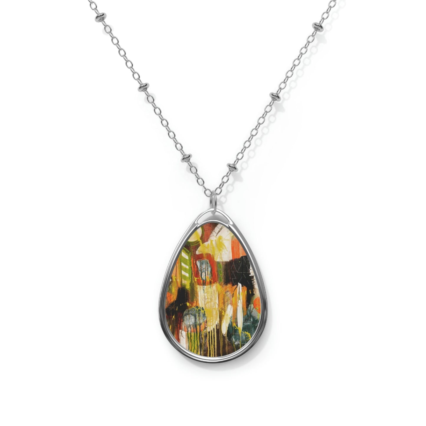 Summer Nights Mixed Media Art Pendant Necklace | Abstract Teardrop Jewelry | Wearable Art Gift for Her | Boho Artistic Necklace