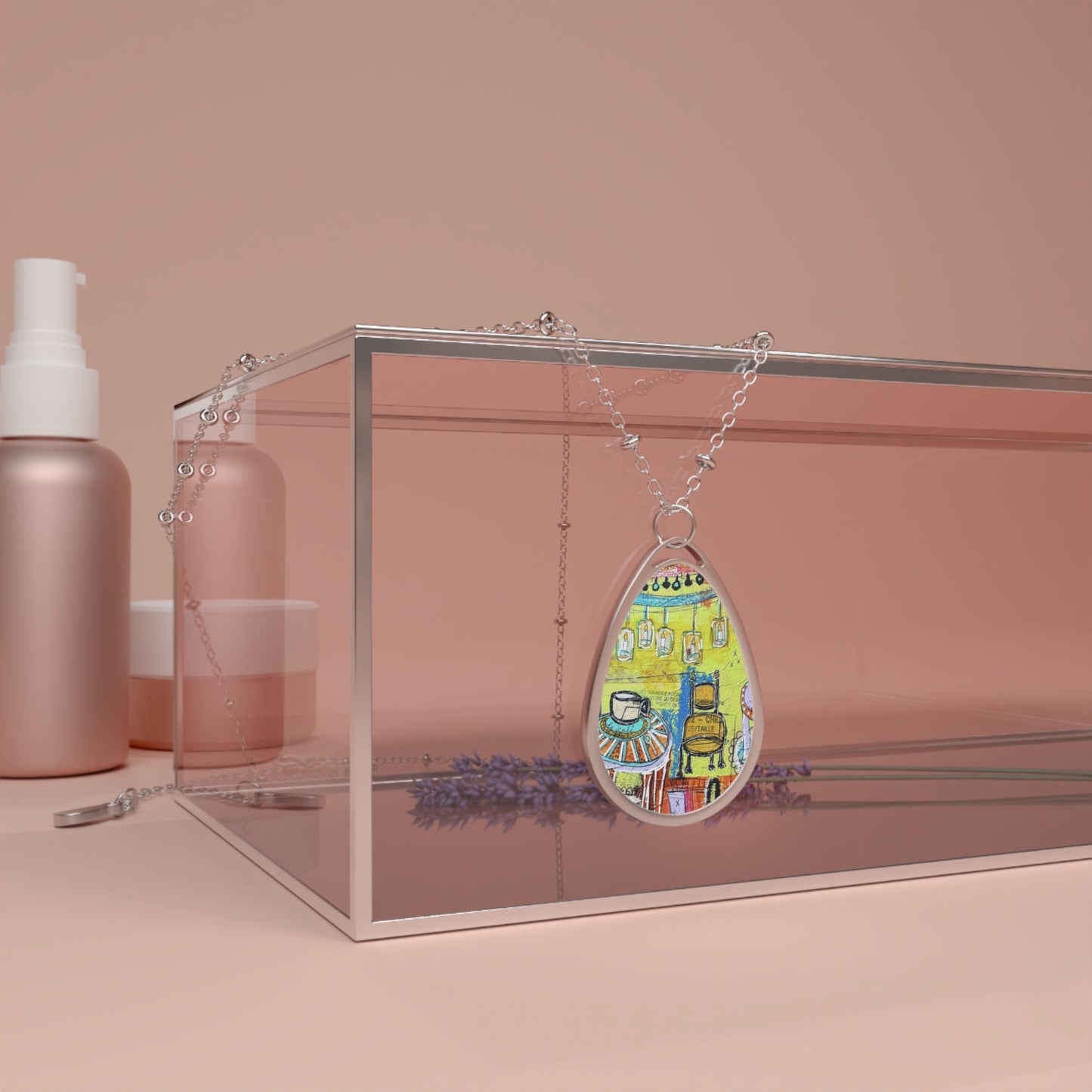 Necklace - Oval Charm - French Cafe Design, France inspired, Coffee Lovers, Tea Lovers