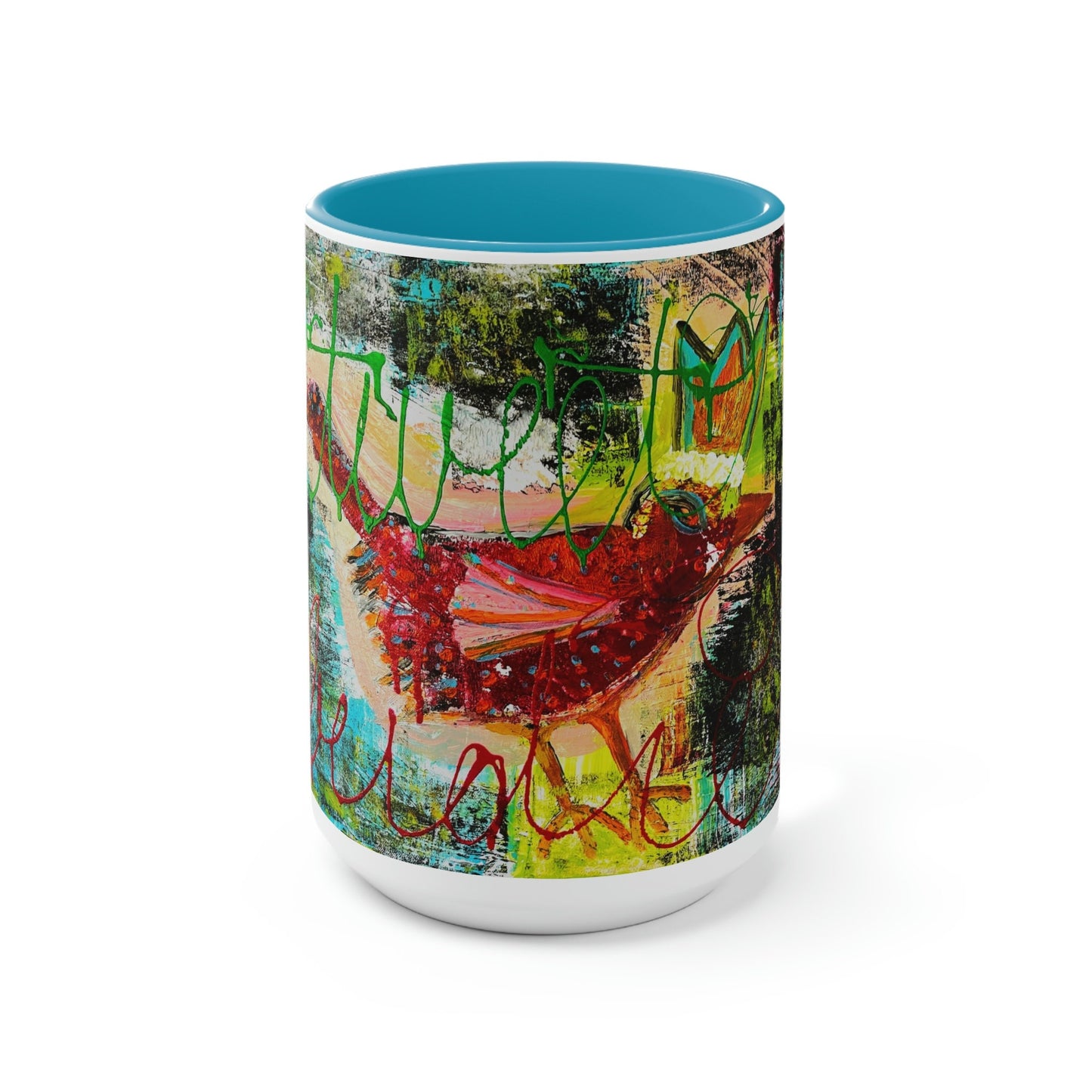 Tweet Birdie, Bird Art - Two-Tone Coffee Mugs, 15oz