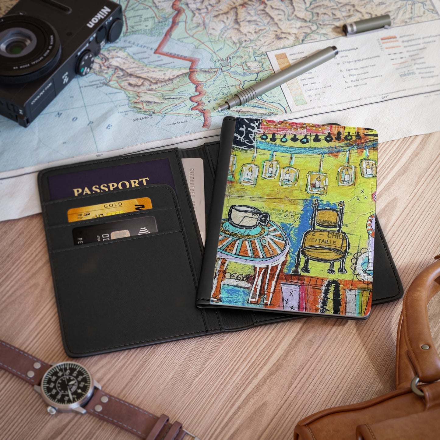 Passport Cover - French Cafe Design, France inspired, Coffee House Art