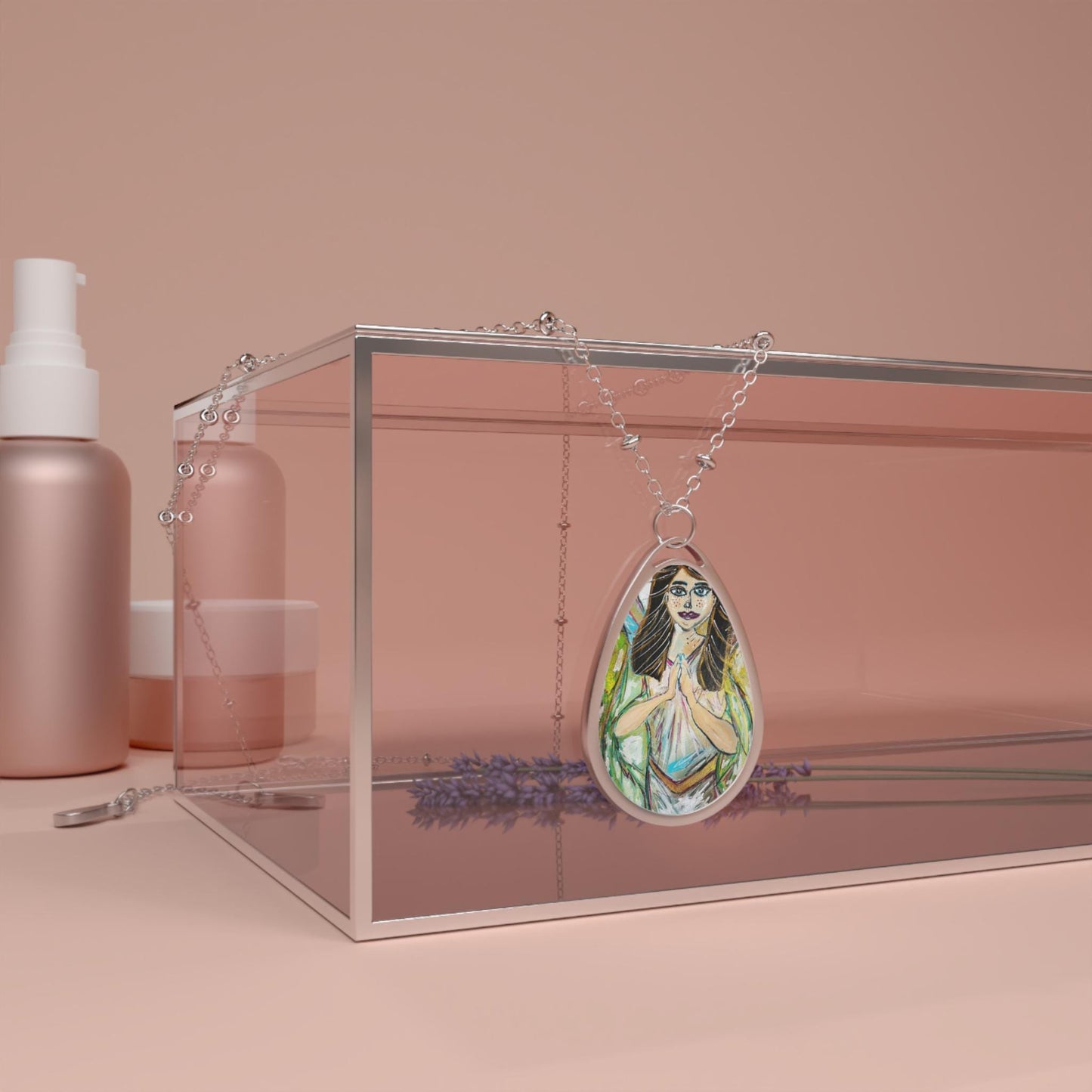 Oval Necklace, Guardian Angel Pendant, Religious Gift Jewelry, Angel Art Pendant Necklace, Faith Jewelry