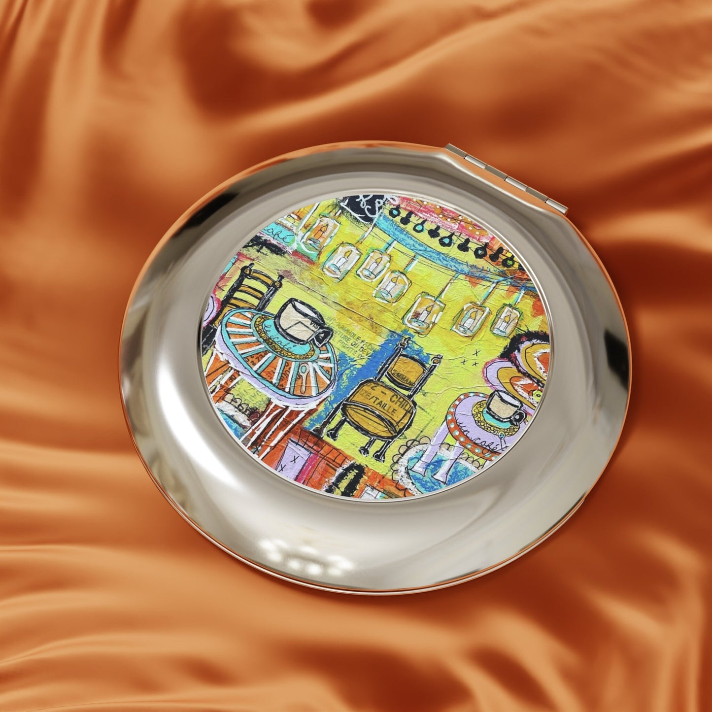 French Cafe Design, France inspired, Coffee House art - Compact Travel Mirror