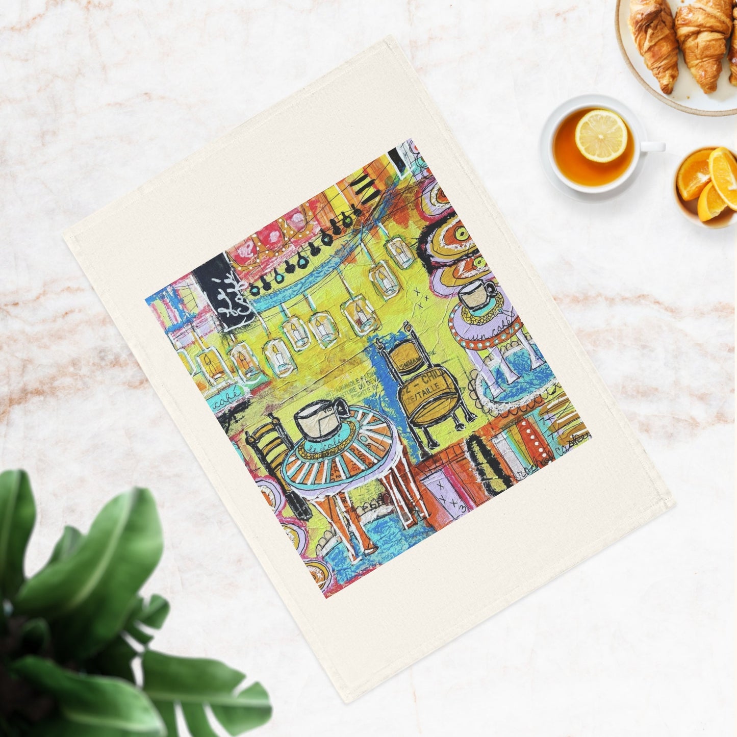 French Cafe design, France inspired, Coffee House Art - Cotton Tea Towel