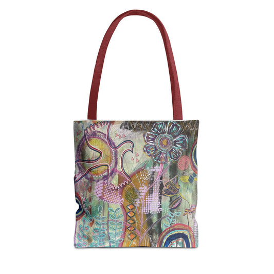 Colorful Abstract Floral Tote Bag, Boho Style Bag, Reusable Shopping Tote, Gift for Art Lovers, Beach Bag