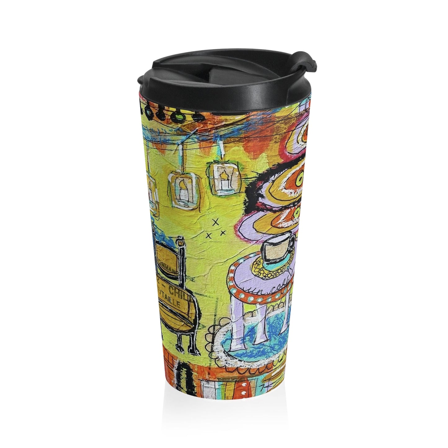 French cafe design, France inspired, coffee house art - Stainless Steel Travel Mug