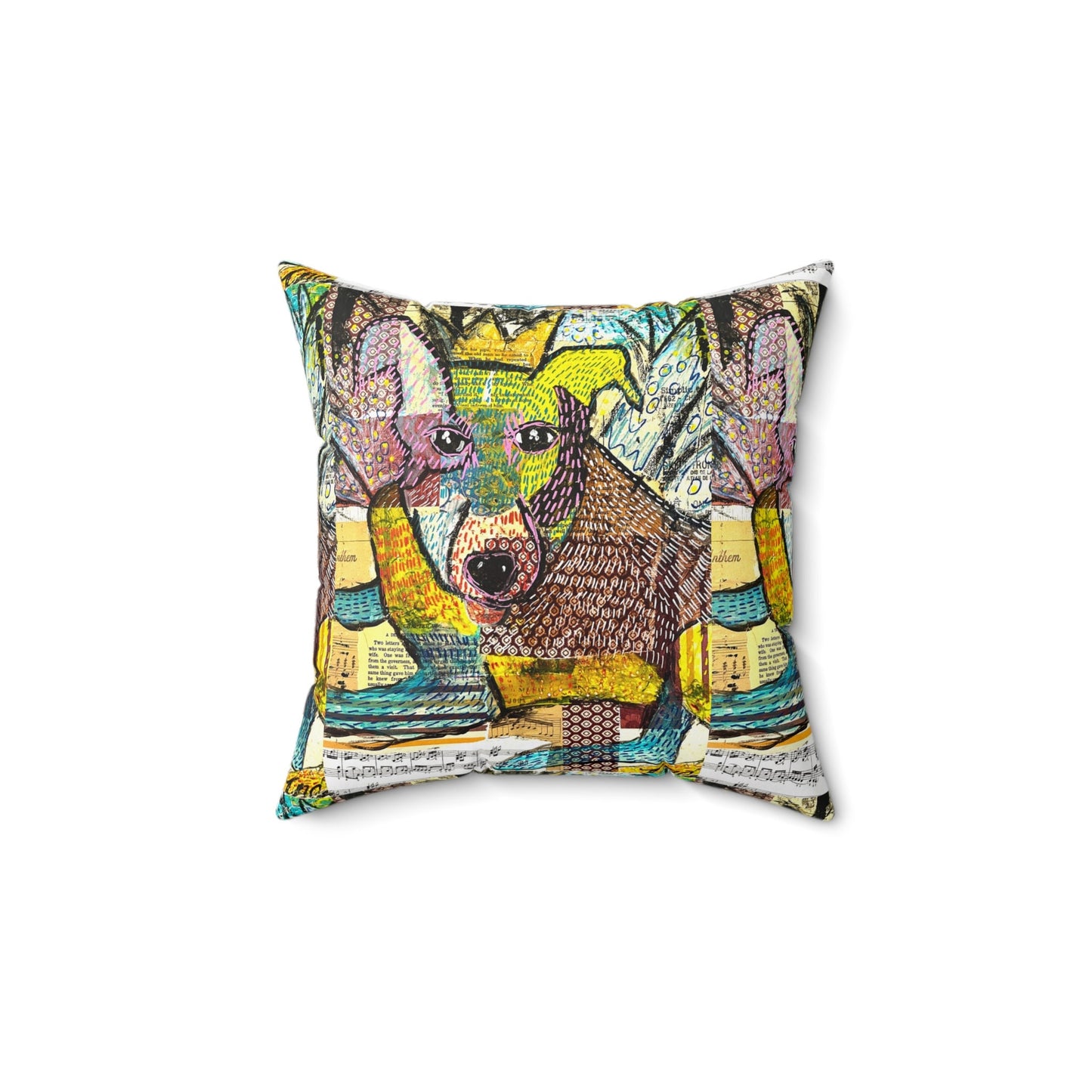 Mixed Media Dog Spun Polyester Square Pillow