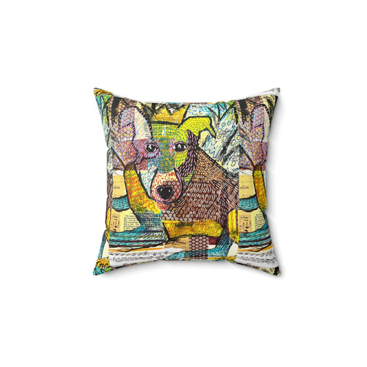 Mixed Media Dog Spun Polyester Square Pillow