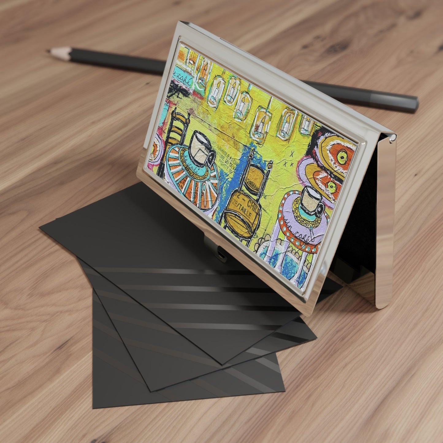 French Cafe Design, France inspired, French coffee house art - Business Card Holder