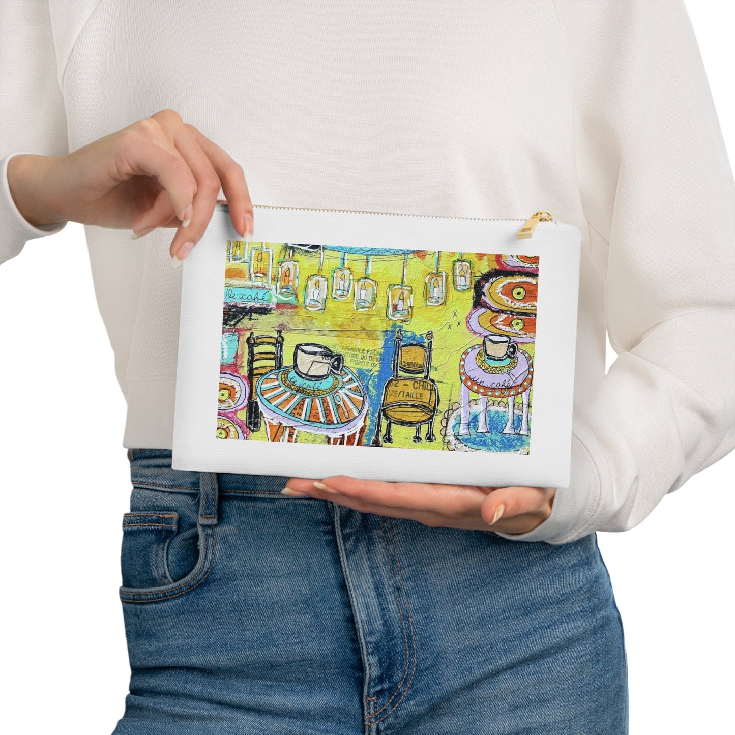 French Cafe Design, France inspired, French Coffee House Art - Cosmetic Bag