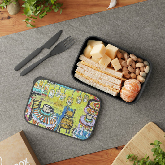 French Cafe design, France inspired, Coffee House Design - PLA Bento Box with Band and Utensils