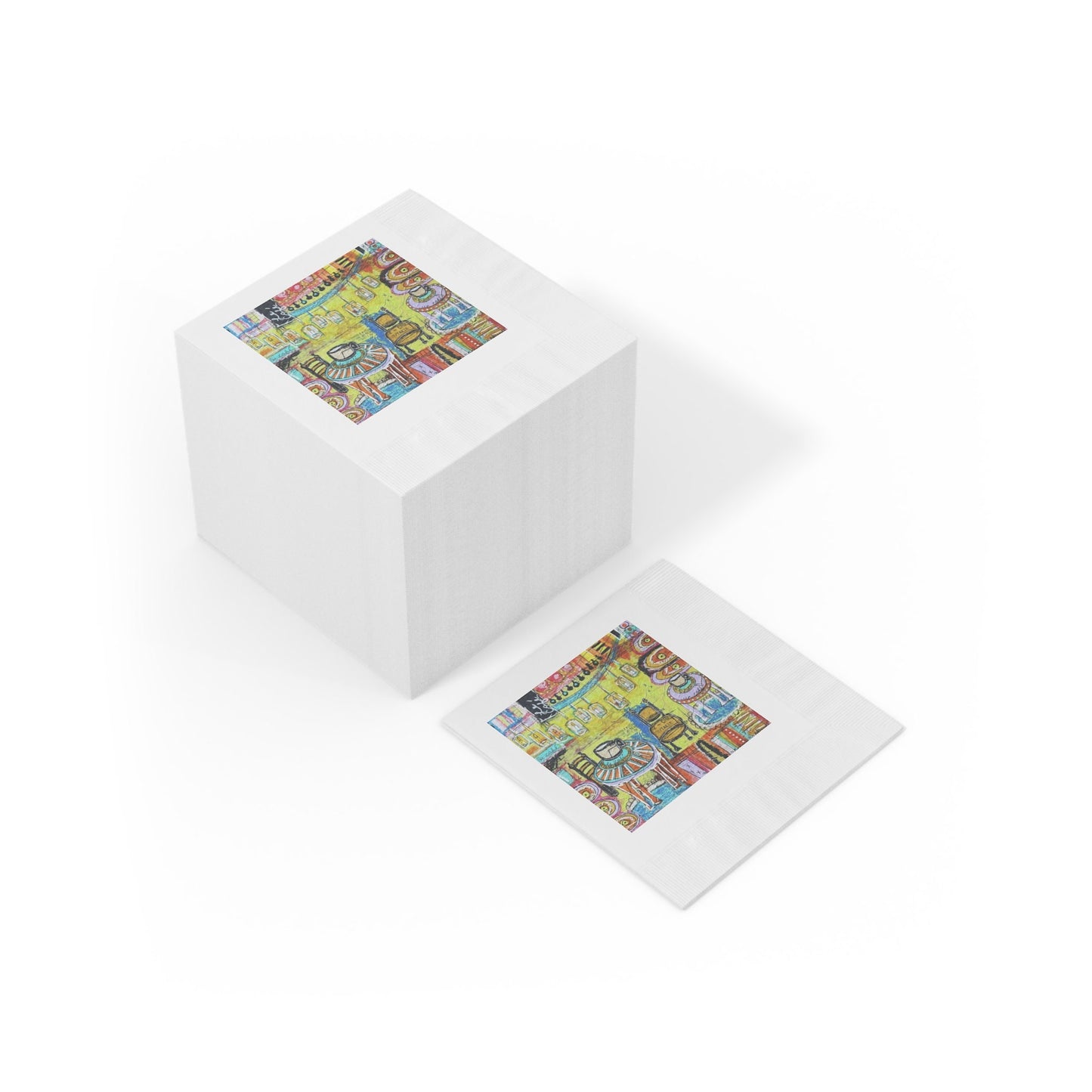 French Cafe Style, French Cafe Design, Coffee House Art - White Coined Napkins