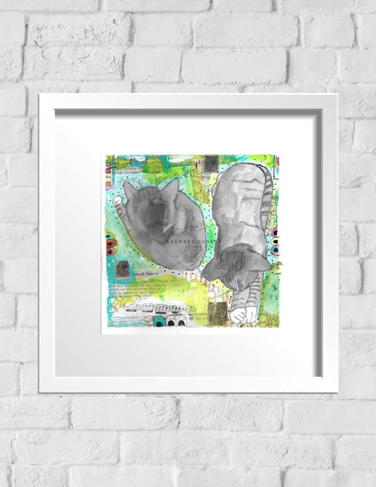 Cosmic Cat Dreams | Whimsical Printable Wall Art for Cat Lovers | 8x8 Digital Download  | Original Piece +5 Bonus Filters