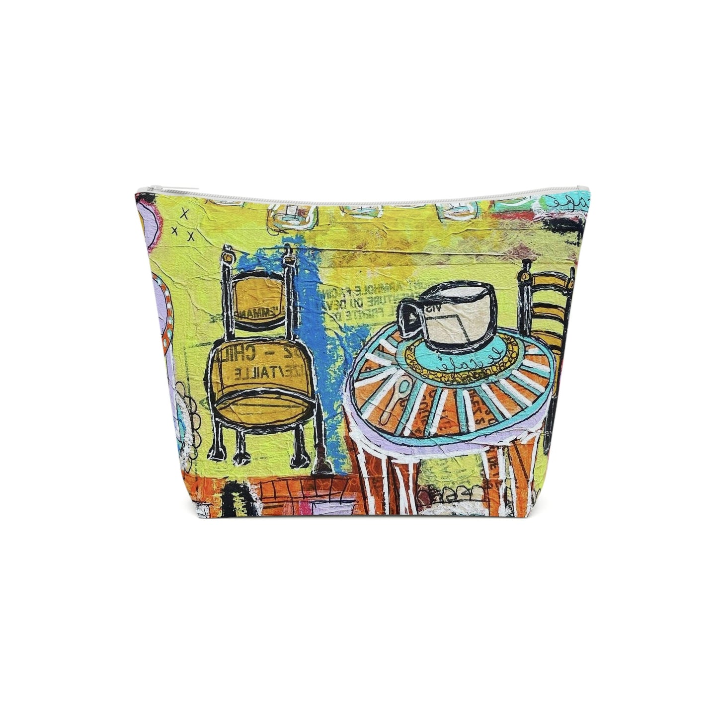 Cosmetic Bag - Makeup Bag - French Cafe Design, France inspired, French coffee house art