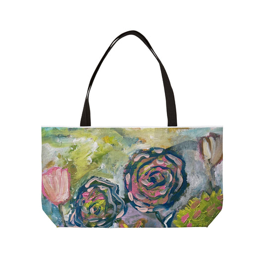 Colorful Floral Whimsy Weekender Tote Bag - Abstract Floral Art, Bursting Blooms, Beach Bag, Pop of Color, Playful Summer Tote