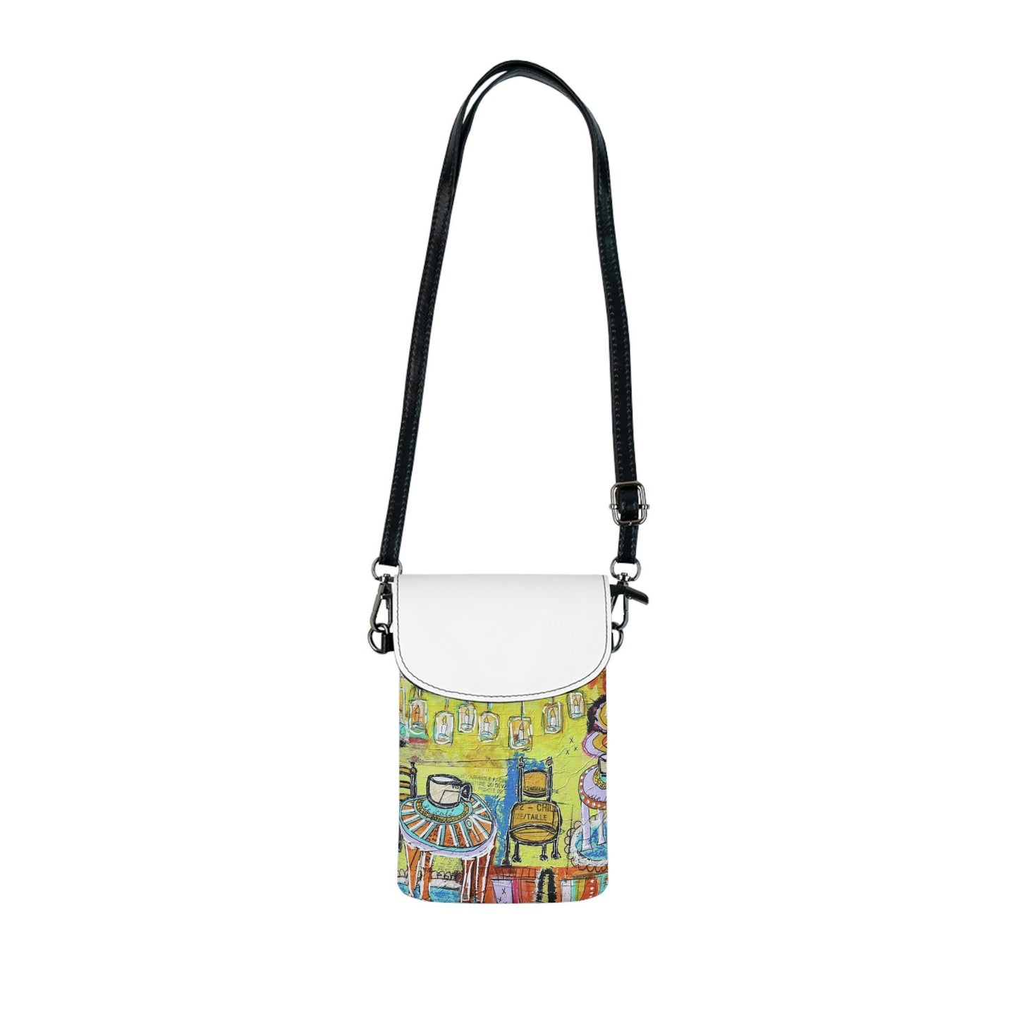 Cell Phone Wallet Crossbody Bag - French Cafe Design, France inspired, French Coffee House Art