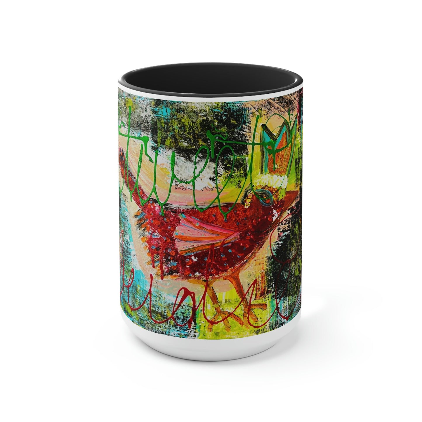 Tweet Birdie, Bird Art - Two-Tone Coffee Mugs, 15oz