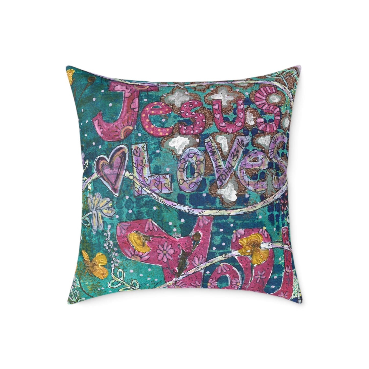 Pillow, Jesus Loves You, Christian Home Decor, Faith Decor, Christian Gifts, Square Poly Canvas Pillow