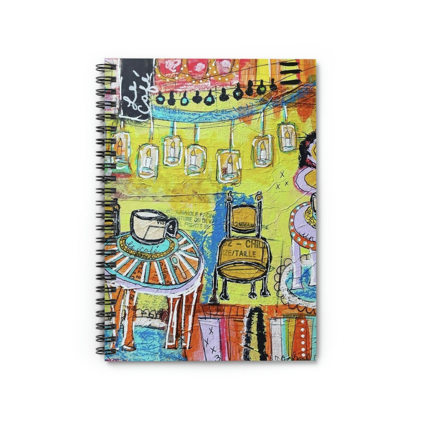 French Cafe Art, Coffee House Art - Spiral Notebook - Ruled Line