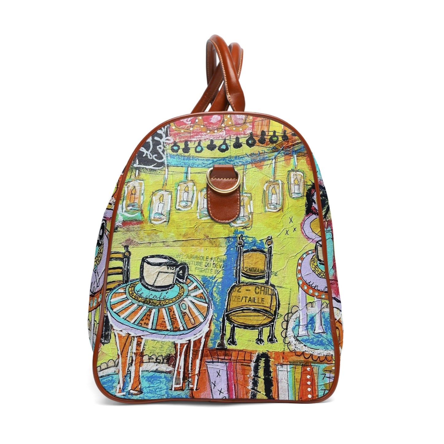 French Cafe Design, France inspired, Coffee House Art - Waterproof Travel Bag