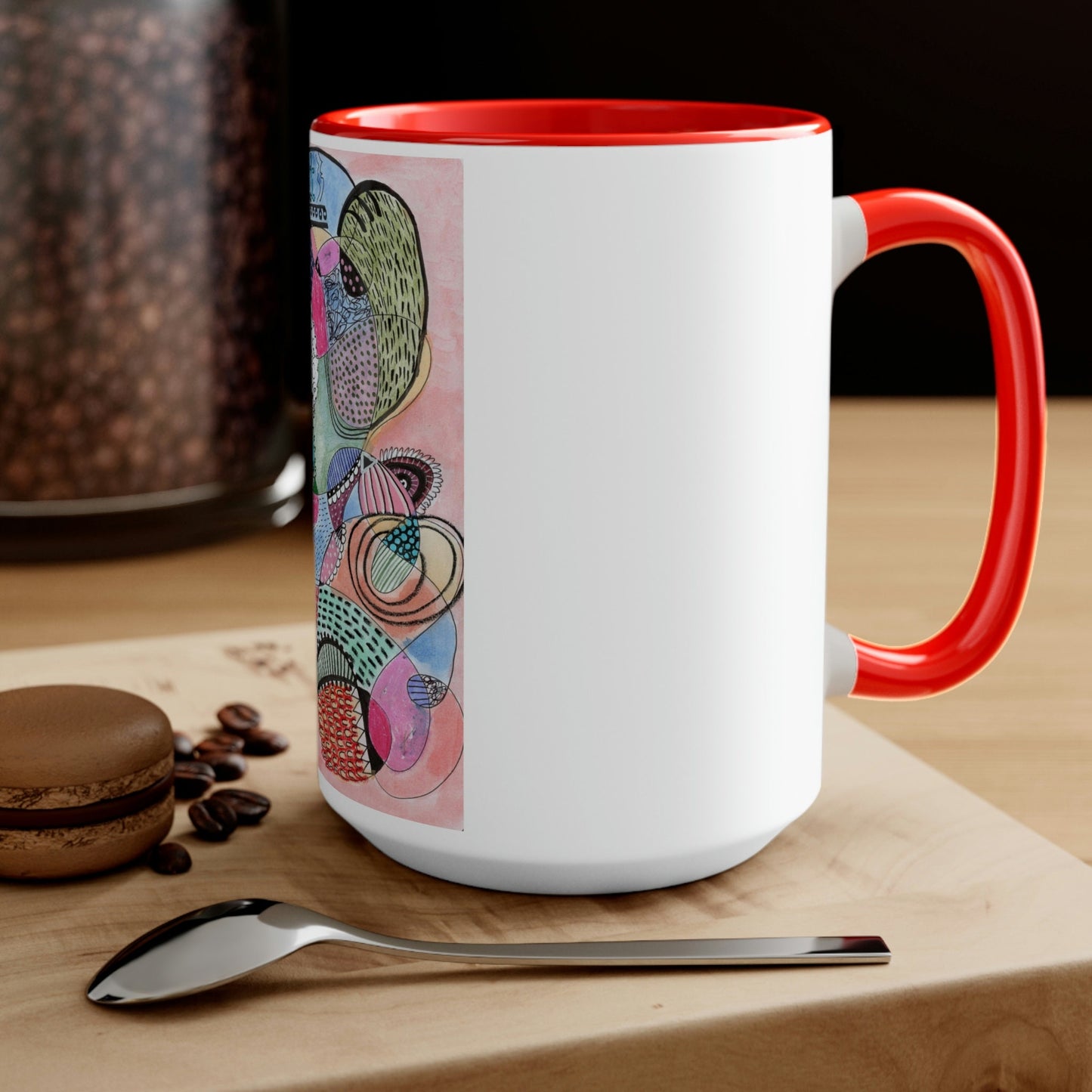Two-Tone Coffee Mugs, 15oz - Cat - Mixed Media Illustration