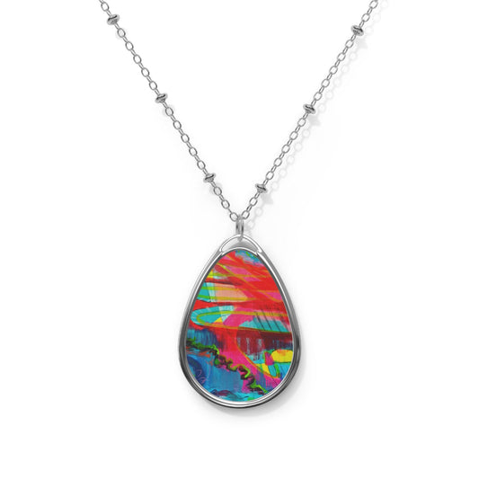 Vibrant abstract art pendant Oval Necklace, Artistic Jewelry, Boho Chic Pendant, Unique Gift for Her, Handmade Statement Accessory