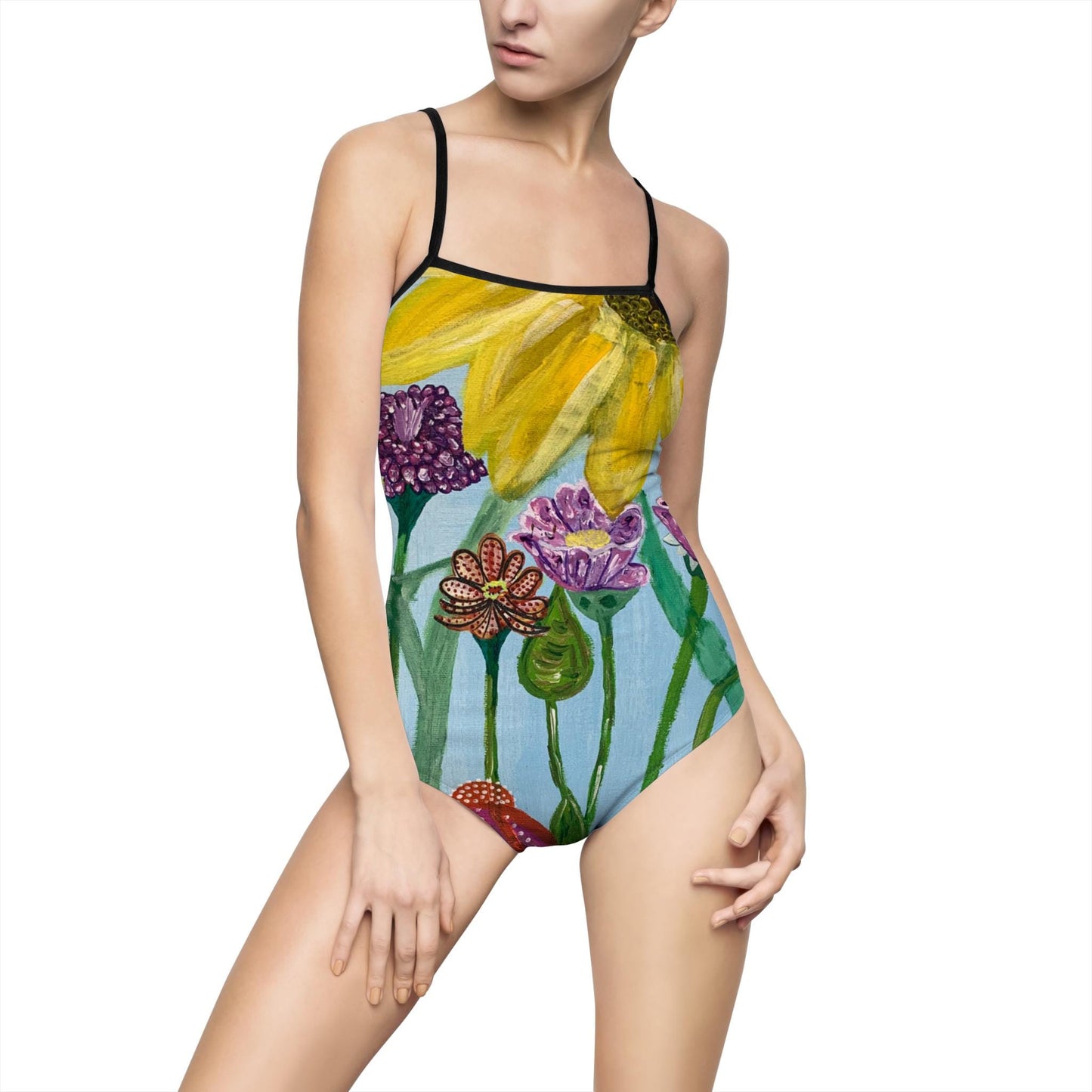 Vibrant Floral Women's One-Piece Swimsuit, Summer Beachwear, Pool Party Outfit, Vacation Swimwear, Floral Print Swimwear